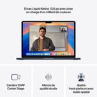 Apple - Portatif MacBook Air 13 po - Puce M4 - SSD 256 Go - Mémoire unifiée 16 Go - Minuit - Anglais-Design Portable - Poids plume mesurant à peine plus d’un centimètre d’épaisseur, MacBook Air trouve facilement sa place dans votre sac – et votre quotidien