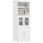 HOMCOM - Armoire de cuisine autoportante 63 po avec étagères - blanc-Étagères à deux niveaux et armoires à deux portes avec étagères intérieures pour l'exposition et le rangement des boîtes alimentaires ou des assiettes 