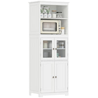 HOMCOM - Armoire de cuisine autoportante 63 po avec étagères - blanc-Étagères à deux niveaux et armoires à deux portes avec étagères intérieures pour l'exposition et le rangement des boîtes alimentaires ou des assiettes 