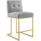 Modway - Privy Acier inoxydable doré Tissu rembourré Tabouret de comptoir - Or gris clair - Ensemble de 2-Base géométrique en acier inoxydable doré