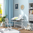 Qaba - Ensemble bureau et chaise pour enfants hauteur réglable avec plateau inclinable - gris-Patins antidérapants réglables assurent la stabilité sur les sols irréguliers  

