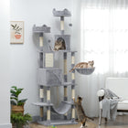 PawHut - Grand arbre à chat 81 po avec poteaux à griffer, condos, lits - gris clair-Fabriqué en panneau de particules avec une large base pour plus de stabilité 