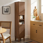 Modway - Render Tall Narrow Armoire de rangement de salle de bain in Noyer-Glissières de plancher sans marquage