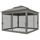 Outsunny - Tente gazébo pliante 11 pi l x 11 pi L à toit souple à 2 niveaux avec moustiquaire - Gris foncé-Auvent enduit de PA avec 8 œillets de drainage
