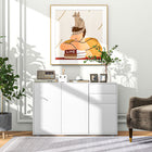 HOMCOM - Buffet latéral haute brillance 46,1 po L avec 2 tiroirs - blanc-Portes à ouverture push-click pour plus de praticité 