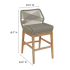 Modway - Wellspring Terrasse extérieure Teck et corde Tabouret de comptoir - Greige gris clair-Corde tissée à la main