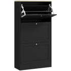 HOMCOM - Armoire à chaussures moderne avec 3 tiroirs rabattables pour 12-18 paires - noir-Trois tiroirs basculants peuvent contenir 12 à 18 paires de chaussures avec une taille maximale CA 11 