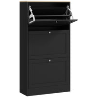 HOMCOM - Armoire à chaussures moderne avec 3 tiroirs rabattables pour 12-18 paires - noir-Trois tiroirs basculants peuvent contenir 12 à 18 paires de chaussures avec une taille maximale CA 11 