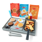 Melissa & Doug - Ensemble de Jeu Grillade & Flip-Fry-Les aliments thermosensibles (tenders de poulet, rondelles d’oignon, frites, pain en 2 parties avec ketchup et moutarde, burger, burger végétarien, crêpe) sont blancs lorsqu’ils sont secs et deviennent colorés lorsqu’ils sont “cuits” à l’eau grâce à la spatule, au flacon, à la salière, au poivrier ou à la friteuse