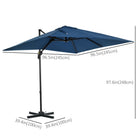 Outsunny - Parasol suspendu carré déporté 8 pi L x 8 pi l avec rotation à 360°, bleu foncé-Mât en aluminium et huit baleines en acier avec revêtement en poudre soutenant une toile en polyester 200g résistante aux UV pour des années d'utilisation agréable  