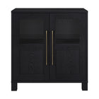 Hudson&Canal - Meuble d'appoint Holbrook de 71 cm de largeur - Grain noir-Comprend deux portes battantes avec panneau supérieur en verre, une étagère centrale réglable et une découpe pour la gestion des câbles