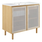 Modway - Calla 36" perforé Métal Vanette de salle de bain - Chêne blanc-Portes en métal perforé