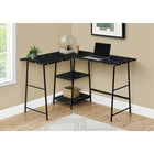 Monarch Specialties - 7594 Bureau 48 po L - Dessus Marbre Noir De Coin/Metal Noir-Bureau en coin rectangulaire solide et 2 étagères de 2 tailles différentes avec finition stratifiée faux marbre noir