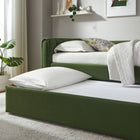 Modway - Veyla Chenal Touffé Performance Velvet Lit de jour jumelle avec Trundle, Vert mousse-Système de soutien en lattes de bois