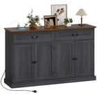 HOMCOM - Buffet 55,1 po L avec station de charge - grain de bois noir-Deux tiroirs et deux placards offrent un espace organisé pour les tasses, collations, couverts et plus encore 