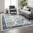 Modway - Entourage Treillis marocain floral vieilli d’Odile Tapis de comédie 8 pi l x 10 pi L - Ivoire et bleu-Tissage serré à poil bas