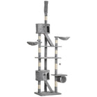 PawHut - Arbre à chat géant 94 po-102 po, tour haute jusqu’au plafond, gris clair-Hauteur réglable (94,5 po à 102,4 po) pour plus de sécurité 