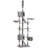 PawHut - Arbre à chat géant 94 po-102 po, tour haute jusqu’au plafond, gris clair-Hauteur réglable (94,5 po à 102,4 po) pour plus de sécurité 