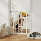 PawHut - Barrière pour animaux de compagnie 36" avec porte de passage - Blanc-Cette barrière de sécurité pour escaliers permet à la porte de s’ouvrir dans les deux directions