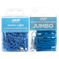 JAM Paper - Paquet combiné de trombones colourés - standard et jumbo - trombones bleu bébé - 1 paquet de 100 et 1 paquet de 75-Couleur : Bleu Bébé
