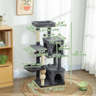 PawHut - Arbre à chat multi-niveaux avec 2 niches et hamac - gris foncé-Fabriqué avec une base épaisse en panneau de particules, assurant la stabilité pour les chats actifs 