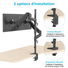 SHOPPINGALL Bras de moniteur extra-long à double vérin à gaz, empilé verticalement, pour écrans 15"-32"  - SA-GA24L-Noir-[OPTIONS DE MONTAGE POLYVALENT] Choisissez entre une pince en C (épaisseur maximale de 3,35"/85 mm) ou un passe-fil (épaisseur maximale de 2,36"/60 mm) pour un montage sûr et adaptable sur n'importe quelle surface de l'espace de travail. La boîte comprend tous les composants nécessaires.