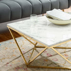 Modway - Vertex Métal d’or Acier inoxydable Table basse - Or Blanc-Table en marbre artificiel
