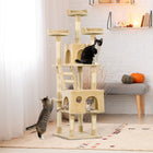 PawHut - Arbre à chat 71 po, tour avec griffoir, maisons, jouets - beige-Revêtu de peluche chaude, douce et écologique pour un confort optimal 