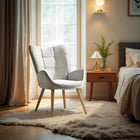 FurnitureR Chaise d'Appoint - Tissu beige ivoire-Pieds en bois de hêtre massif au fini noyer
