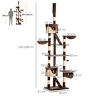 PawHut - Arbre à chat géant 94 po-102 po, tour haute jusqu’au plafond, marron-Échelles et jouets suspendus pour plus de plaisir 