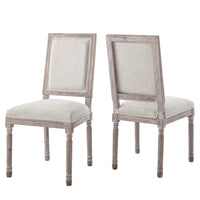 Modway - Court Tissu rembourré Fauteuil d’appoint de salle à manger Ensemble de 2 - Beige-Fauteuil d’accompagnement français vintage