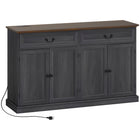 HOMCOM - Buffet 55,1 po L avec station de charge - grain de bois noir-Une multiprise avec 2 prises, 1 USB et 1 USB-C, ainsi qu’un trou à l’arrière pour garder les câbles bien rangés et faciliter la recharge 