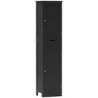 HOMCOM - Armoire de rangement haute pour salle de bain avec portes, tiroir et étagère réglable - noir-Un tiroir et 2 armoires de rangement permettent de ranger les articles de toilette et les serviettes de manière ordonnée 