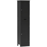 HOMCOM - Armoire de rangement haute pour salle de bain avec portes, tiroir et étagère réglable - noir-Un tiroir et 2 armoires de rangement permettent de ranger les articles de toilette et les serviettes de manière ordonnée 