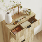 HOMCOM - Armoire à chaussures avec 2 tiroirs basculants et étagères réglables pour 8 paires - chêne-Design mince adapté aux petits espaces 