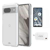 AXS - Ensemble de départ avec étui ULTRA CLEAR transparent testé contre les chutes, protecteur d’écran et chargeur 30W pour Google Pixel 8-Étui résistant aux chutes avec des poches d’air absorbant les chocs