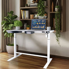 Motionwise - Bureau électrique assis-debout à moteur unique  série M1 Glass avec tiroirs pivotants - Blanc-Espace de travail spacieux : Offrez-vous une surface élégante de 24 po x 48 po en verre trempé, offrant suffisamment de place pour deux moniteurs, des ordinateurs portables, des imprimantes et d'autres essentiels, que ce soit à la maison ou au bureau. Rangez Post-it, blocs-notes, et autres dans les deux tiroirs pivotants extractibles
