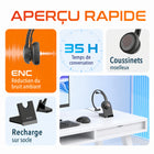 Delton - Casque mono Bluetooth 50X avec réduction de bruit, supra-auriculaire, noir-Il utilise la technologie ENC (suppression du bruit ambiant) pour offrir une qualité audio supérieure en filtrant les bruits de fond.