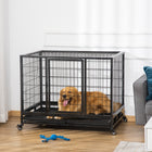 PawHut - Cage pour chien robuste pour très grands chiens, roulettes verrouillables, plateau-Porte avant et porte supérieure avec loquet pour une entrée et une sortie faciles 