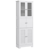 HOMCOM - Armoire de rangement de salle de bain avec portes persiennes et étagère réglable - blanc-Trois armoires à double porte offrent de nombreuses options de rangement pour divers objets 