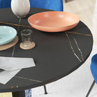 HOMCOM - Table à manger ronde avec plateau effet marbre pour cuisine - noir-Couleur : Noir 