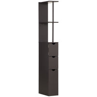 HOMCOM - Armoire de salle de bain étroite avec tiroir et étagères ouvertes - brun-Avec un profil haut et mince de style moderne   