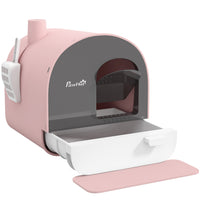 PawHut - Bac à litière pour chat avec couvercle, plateau amovible, pelle, filtre - rose-Offre un espace privé pour que votre chat puisse utiliser la litière 