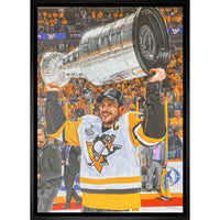 Sidney Crosby Pittsburgh Penguins Raising Cup sur toile - Toile encadree - 22" x 31"-Impression sur toile de qualité supérieure avec bordures enveloppées