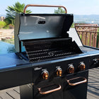 Kenmore - Barbecue au gaz à 4 brûleurs avec brûleur latéral de saisie - Noir/cuivré-Couvercle en porcelaine vitrifiée, embouts peints en acier et doublure en acier aluminisé.