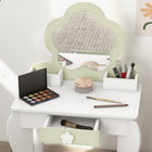 Qaba - Coiffeuse pour enfants avec miroir et tabouret motif fleur - blanc-Facile à nettoyer  
