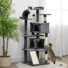 PawHut - Arbre à chat 54 po avec poteaux à griffer, condos - gris foncé-Plusieurs plateformes pour grimper et observer 