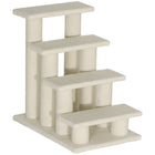 PawHut - Escalier pour animaux à 4 marches avec poteau à griffer recouvert de tapis - blanc crème-Escalier pour chat avec griffoirs comprenant 4 marches et 8 poteaux pour que les animaux puissent griffer, grimper et jouer 