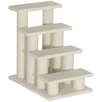 PawHut - Escalier pour animaux à 4 marches avec poteau à griffer recouvert de tapis - blanc crème-Escalier pour chat avec griffoirs comprenant 4 marches et 8 poteaux pour que les animaux puissent griffer, grimper et jouer 