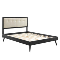 Modway - Willow Bois Lit à plateforme queen avec pieds écartés, Noir beige-Cadre de lit plateforme Queen